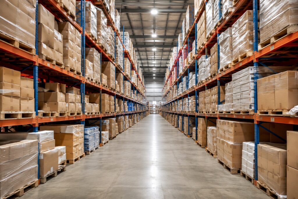 Bulk Wholesale Suppliers USA warehouse with large quantities of wholesale products stored on shelves